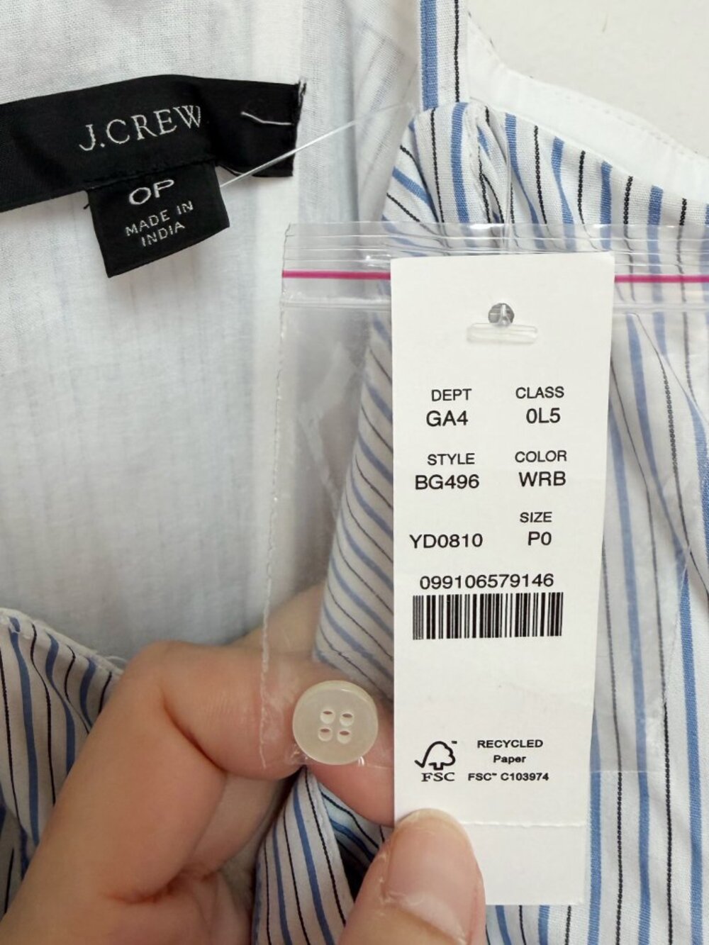 NWT Button-down cotton poplin dress in stripe Size 0P - Picture 4 of 5